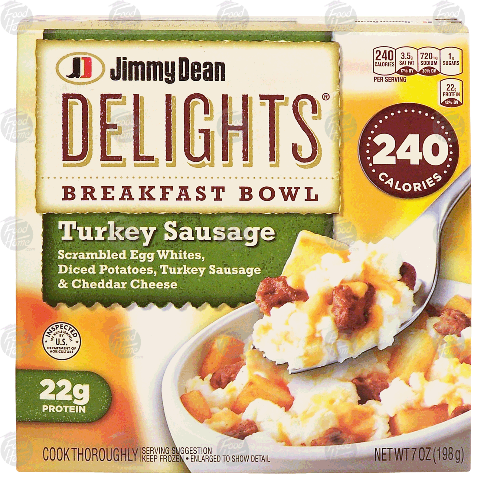 Jimmy Dean Delights turkey sausage breakfast bowl; scrambled egg whites, diced potatoes, turkey sausage & cheddar cheese Full-Size Picture